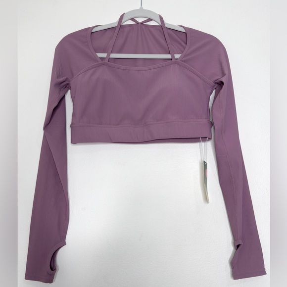 Halara Women's S White Plush Long Sleeve Thumb Hole Cropped Yoga Sports Top - Picture 1 of 8